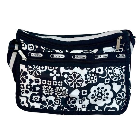 LeSportsac Black White Crossbody satchel Preowned - Picture 2 of 6